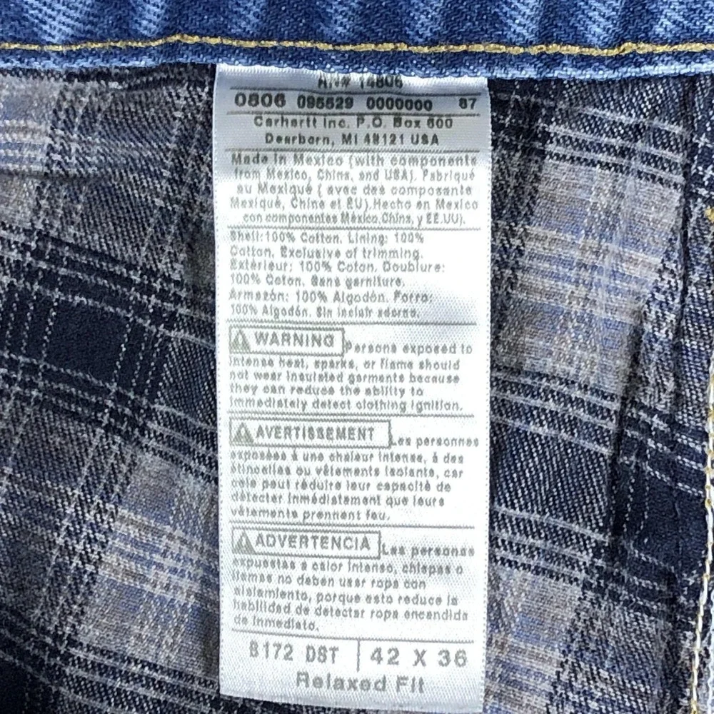 Carhartt B172 DST Jeans Mens 42x36 Blue Med Wash‎ Relaxed Flannel Lined Workwear